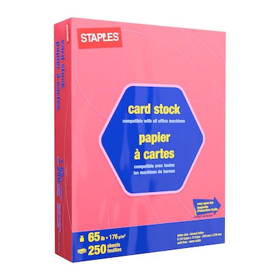 Staples 65 lb. Cardstock Paper, 8.5 x 11, Bright Pink, 250 Sheets/Pack (91993)