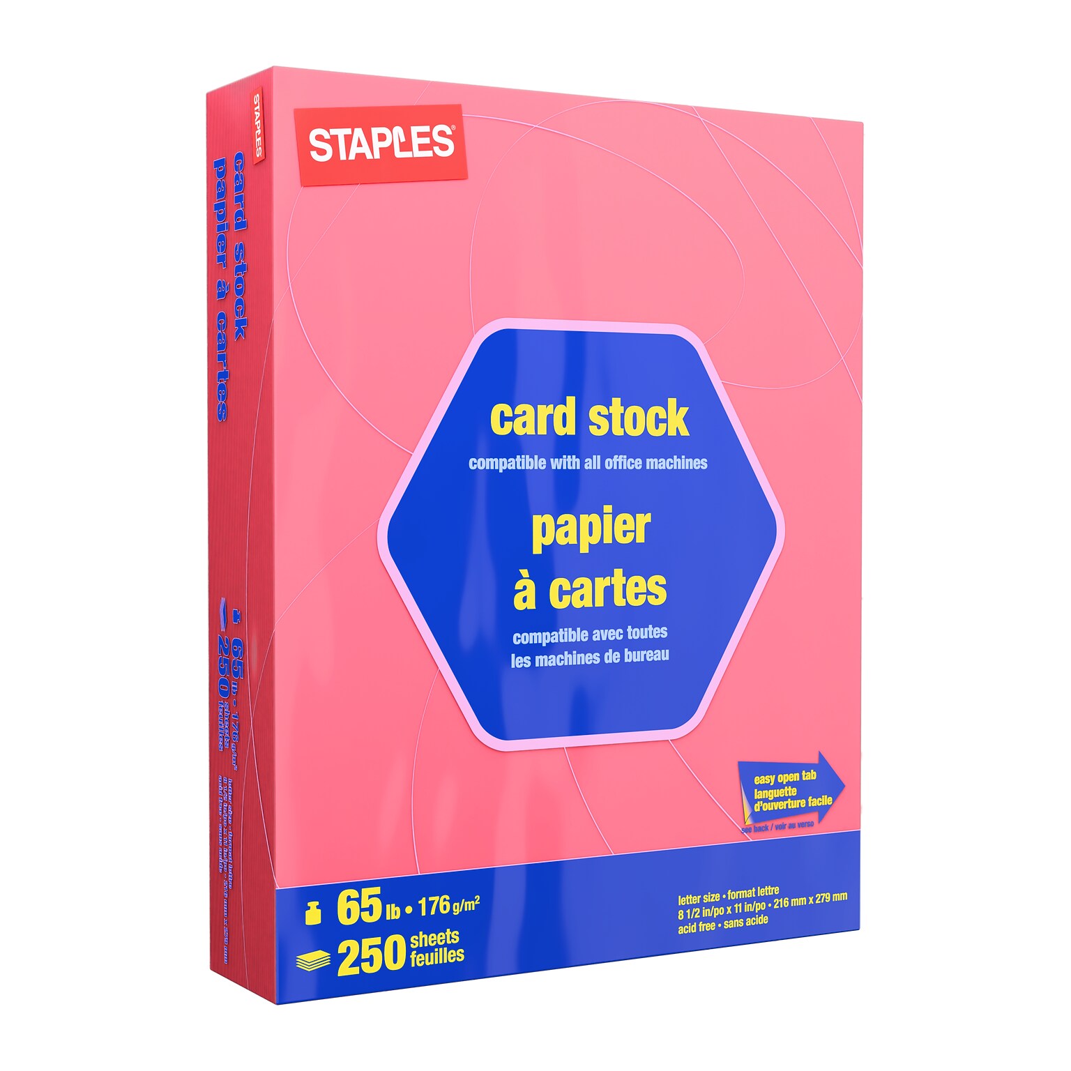 Staples 65 lb. Cardstock Paper, 8.5 x 11, Bright Pink, 250 Sheets/Pack (91993)