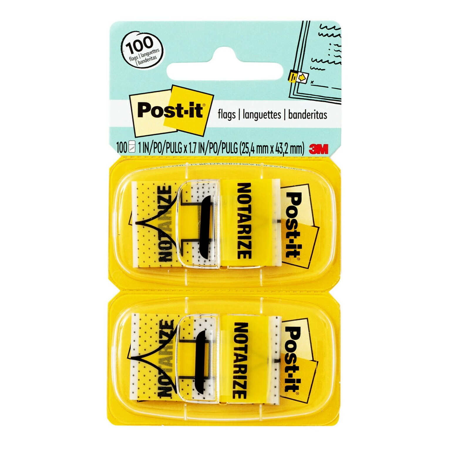 Post-it Notarize Message Flags, 1 Wide, Yellow, 100 Flags/Pack (680-NZ2)