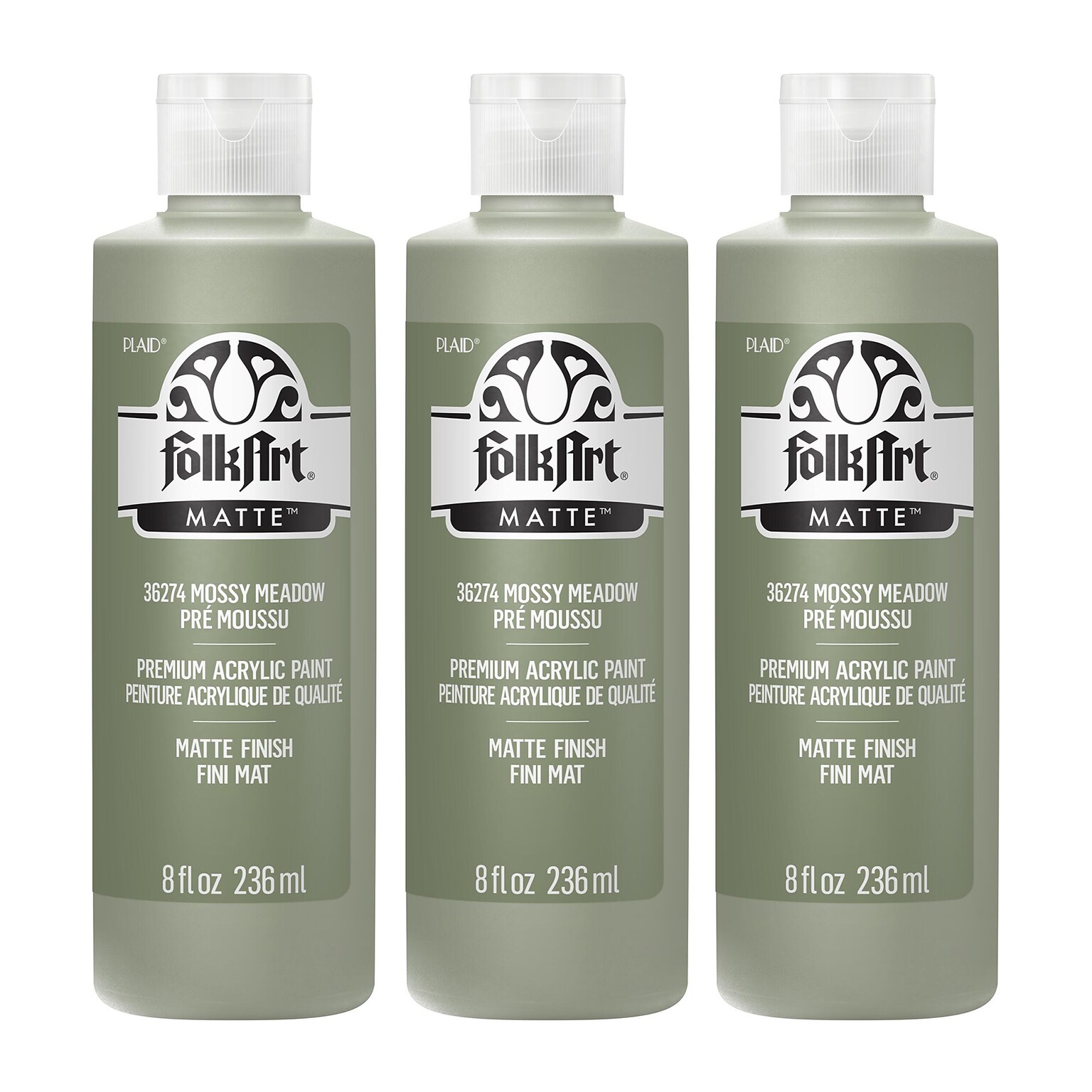 FolkArt Acrylic Paint Matte, 8oz., Mossy Meadow, 3/Pack(FLK36274-3)