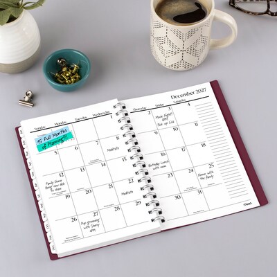 2027 Mead Essentials 6" x 8.5" Calendar Year Weekly & Monthly Planner, Plastic Cover, Burgundy (CRW430L5027)
