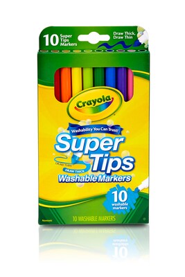 Crayola Washable Super Tip Markers, Fine, Assorted Colors, 10 Markers/Pack, 12/Pack (12PK-58-8610)