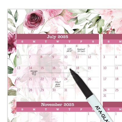 2025-2026 AT-A-GLANCE Badge Floral 36" x 24" Academic & Calendar Yearly Dry-Erase Wall Calendar, Reversible (1710F-550P-26)
