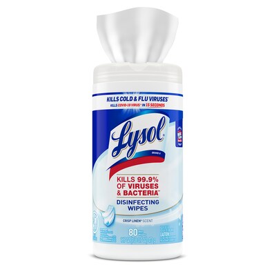 Lysol Disinfecting Wipes, Crisp Linen Scent, 80 Wipes/Canister, 6 Canisters/Carton (1920089346CT)
