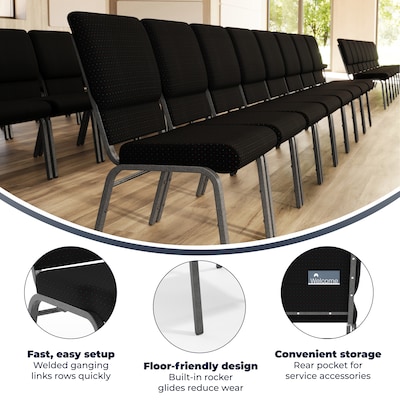 Flash Furniture HERCULES Series Fabric Church Stacking Chair, Black Patterned/Silver Vein Frame, 4 Pack (4FCH185SVJP02)