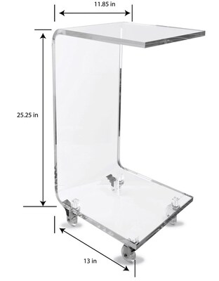 Designstyles Luxurious Acrylic C-Shaped Table on Wheels, Grey Mist (DST-ACTGME)