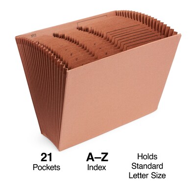 Staples Letha-Tone Reinforced Accordion File, Alphabetical Index, 21-Pocket, Letter Size, Brown (ST119099)