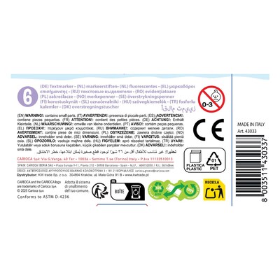 CARIOCA Pastel Highlighter with Grip, Chisel Tip, Assorted, 6/Set (CRA43033)