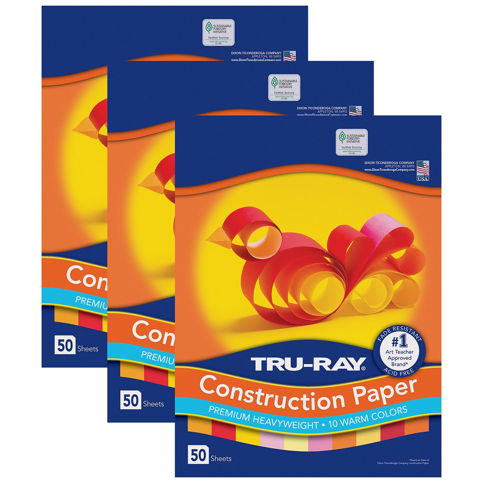 Tru-Ray 12 x 18 Construction Paper, Warm Assorted, 50 Sheets/Pack, 3 Packs/Bundle (PAC102948-3)