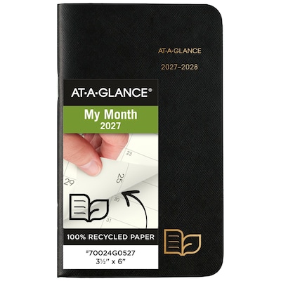 2027-2028 AT-A-GLANCE Recycled 3.5 x 6 Monthly Planner, Faux Leather Cover, Black (70-024G-05-27)