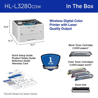 Brother HL-L3280CDW Wireless Compact Digital Color Printer, Laser Quality Output, Refresh Subscription Eligible