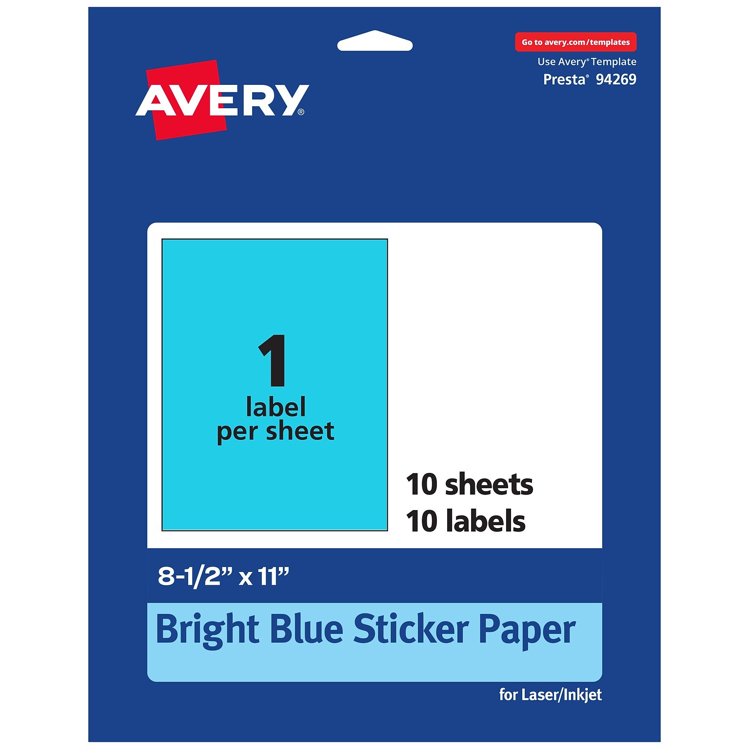 Avery Rectangle Multipurpose Labels, 8.5 x 11, Bright Blue, 10/Pack (94269)