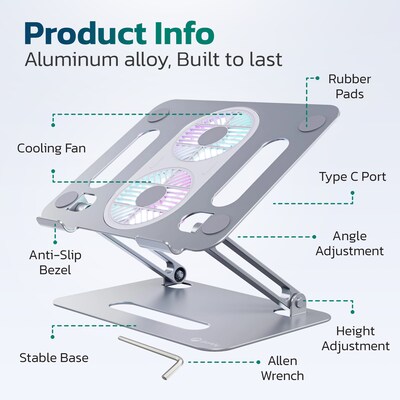 Purely C50 Cooling Fan Height-Adjustable 18" Laptop Stand, 1 USB Port (PLSC50)