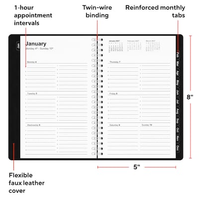 2027 Staples 5 x 8 Weekly & Monthly Appointment Book, Faux Leather Cover, Black (ST58454-27)