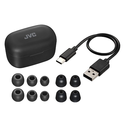 JVC Marshmallow Plus True Wireless Active Noise Canceling Earbuds with Microphone & Charging Case, Bluetooth, HA-A25T (Black)