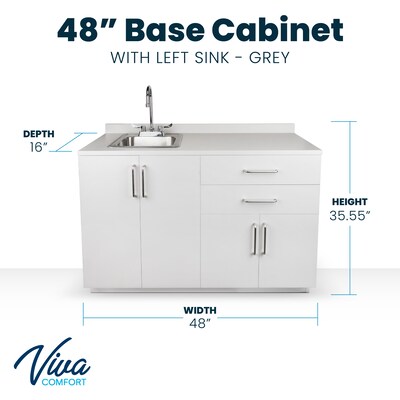 Viva Comfort 36.32 Exam Room Storage Cabinet With Left Sink, 2-Shelves, 2-Drawers, Gray (ADI902-B-48-L-GRY)