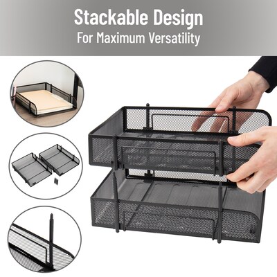 Mind Reader 2-Tier Stackable Paper Desk Tray, Metal Mesh, Black, 2/Set (2CSTACK2-BLK)