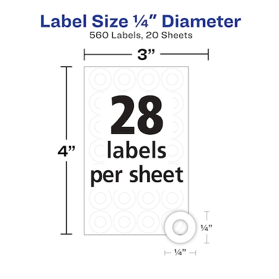 Avery Self-Adhesive Reinforcement Labels on Sheets, 1/4" Diameter, Matte White, 560/Pack (6734)