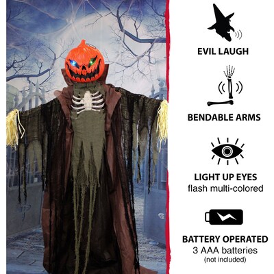 Haunted Hill Farm Life-Size Poseable Pumpkin Scarecrow (HHPUMP-4FLS)