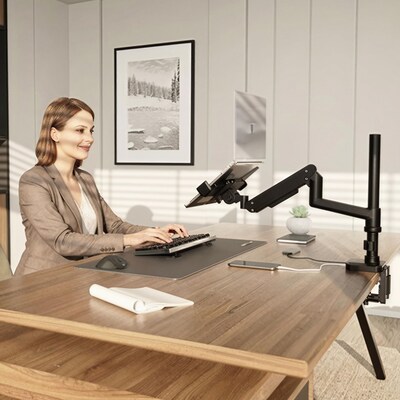 Mount-It! Laptop Desk Mount with Pole and Gas Spring Arm for 11.6 to 17.3 Laptops, Holds Up to 19.