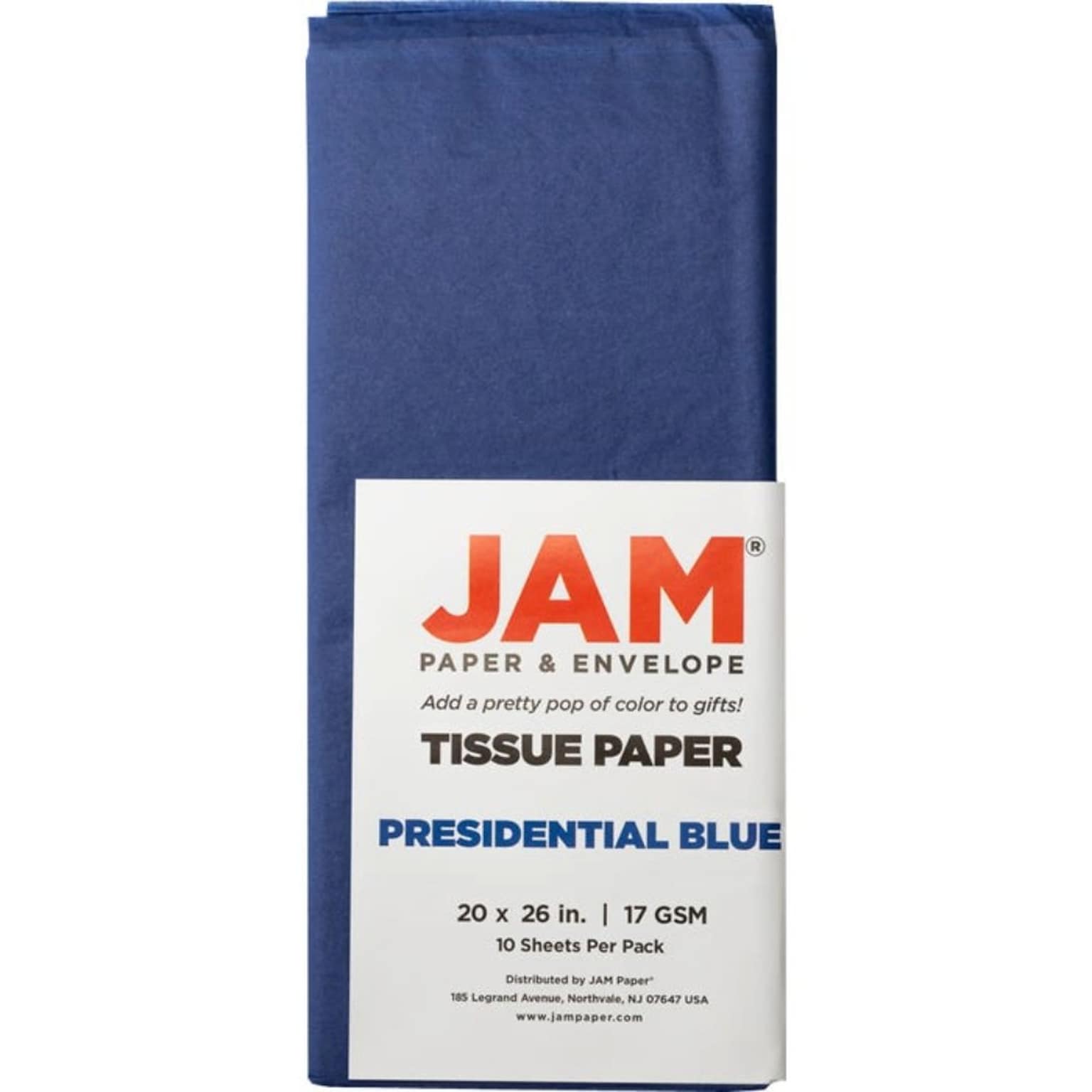 JAM Paper 20 x 26 Tissue Paper, Presidential Blue, 20 Sheets/Pack (1152354A)