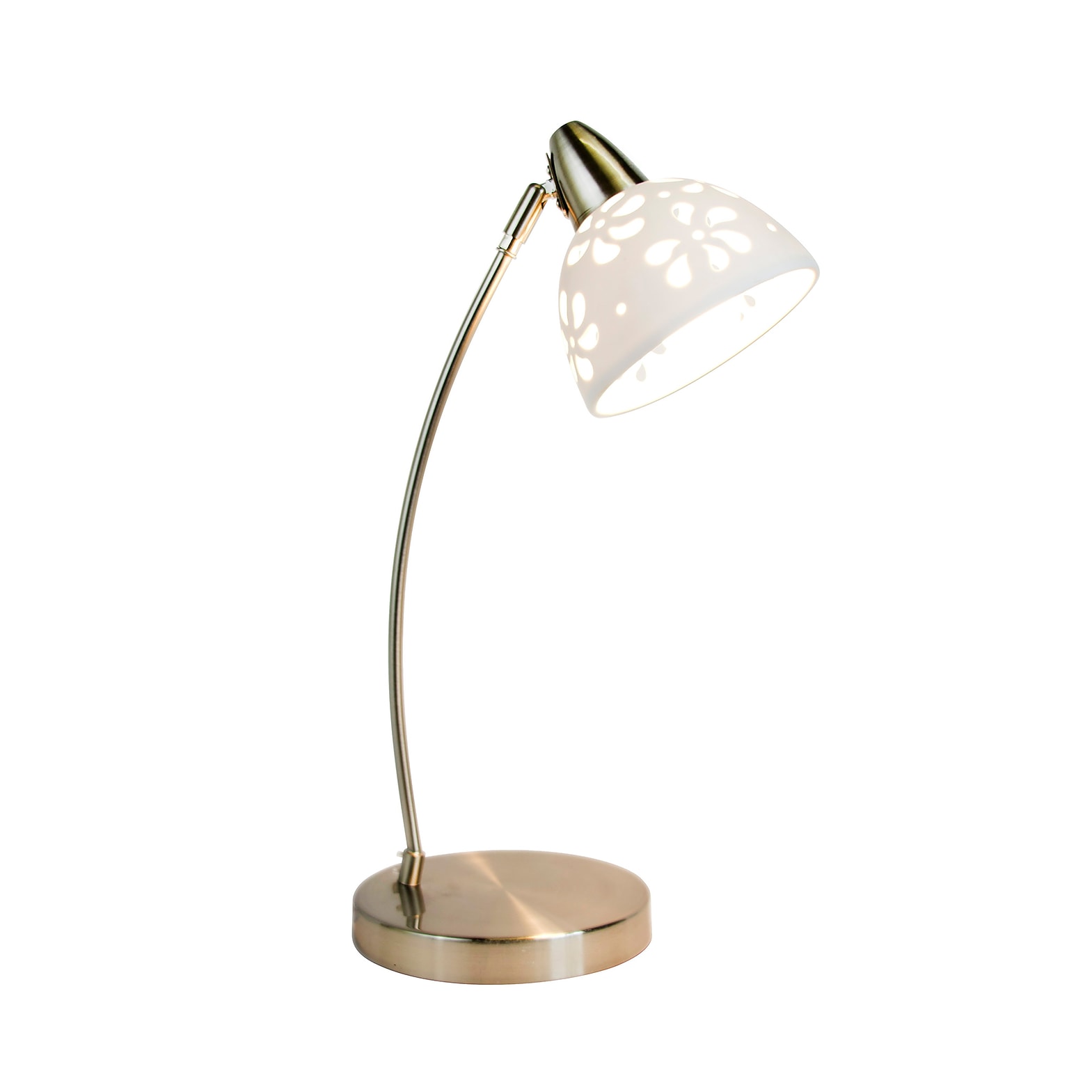 Creekwood Home Blossom 20.28 Traditional Desk Lamp with Flower Cut-Out White Porcelain Shade, Brushed Nickel (CWD-1002-WH)