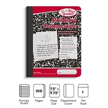 Staples® Composition Notebook, 7.5 x 9.75, Primary Ruled, 100 Sheets, Red/Black Marble (42079)