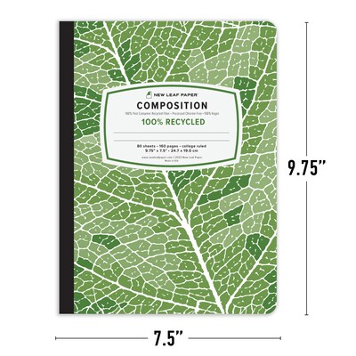 Roaring Spring New Leaf 1-Subject Composition Notebooks, 7.5 x 9.75, College Ruled, 80 Sheets, Ass