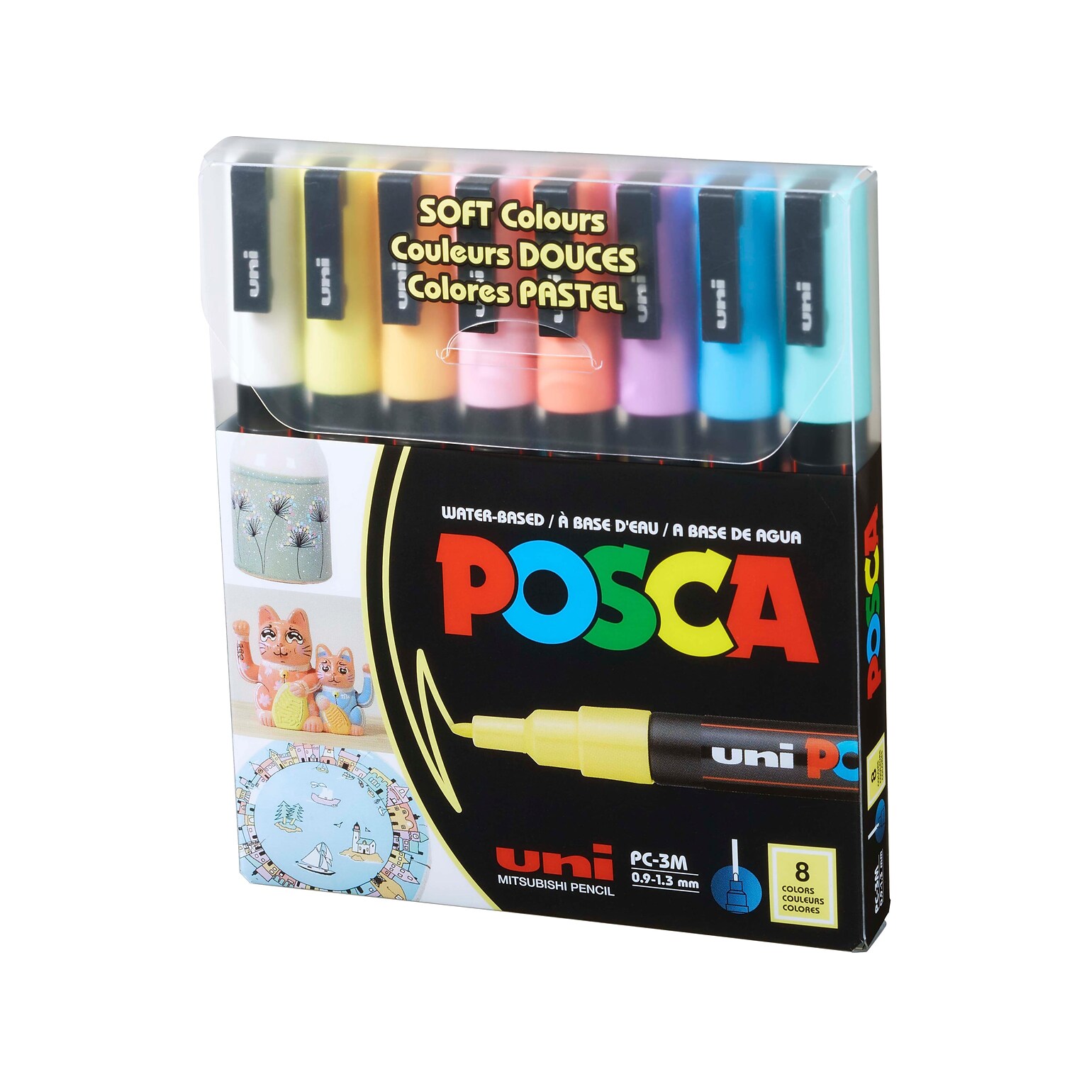 uni-ball Posca PC-3M Paint Markers, Bullet Tip, Assorted Colors, 8/Pack (PC3M8CSOFTCOLORS)