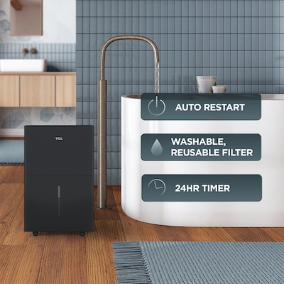 TCL 50-Pint Portable Dehumidifier, WiFi Enabled, 3-Speed, Covers up to 4500 sq. ft., Black (T50DC9SPB)