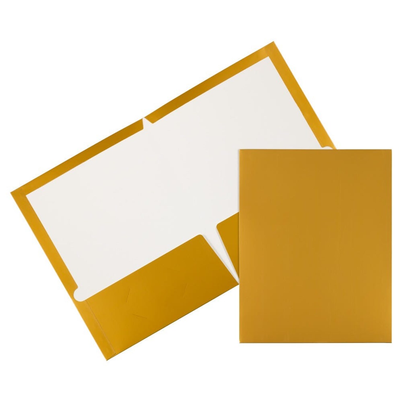 JAM Paper Laminated Two-Pocket Glossy Presentation Folders, Gold, 6/Pack (385GGOA)