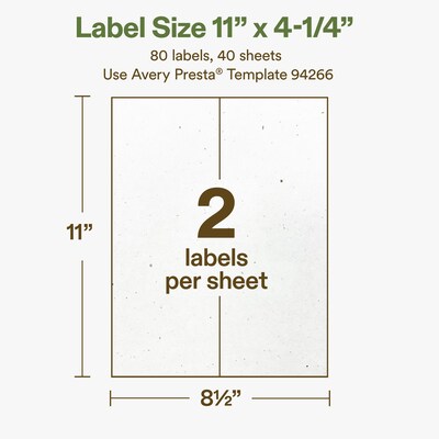 Avery Hemp Rectangle Laser/Inkjet Multipurpose Labels, 11" x 4-1/4", Off-White (80/Box)