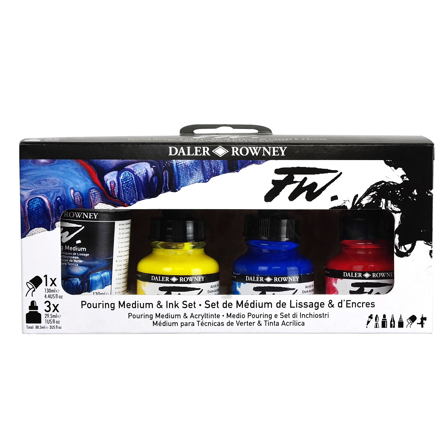 Daler-Rowney FW Acrylic Ink Pouring Set, Assorted Colors, 29.5ml, 4/Set (DRW139500100)