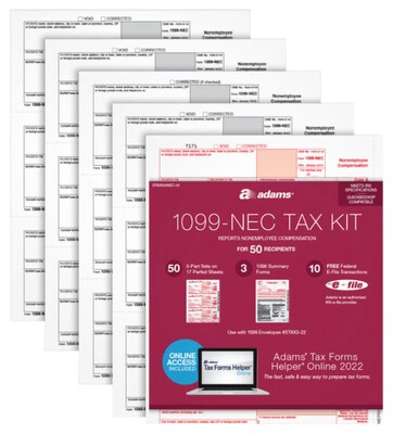 Adams 2022 1099-NEC Tax Form, 5-Part, 24/Pack (STAX5241NEC-22)