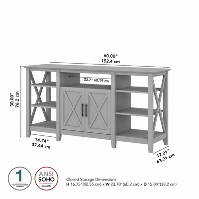 Bush Furniture Key West Console TV Stand, Screens up to 65", Cape Cod Gray (KWV160CG-03)