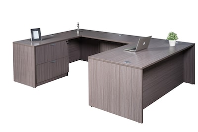 Boss Office Products 71 U-Shaped Desk with Lateral File, Driftwood (GROUPA8-DW)