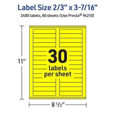 Avery Rectangle Laser/Inkjet Multipurpose Labels, 2/3" x 3-7/16", Neon Yellow (2400/Box)