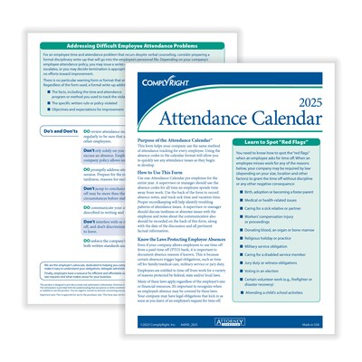 ComplyRight 2025 Attendance Calendar Set, 200 Forms/Pack (A1411W16PK200)