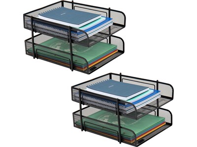 Mind Reader 2-Tier Stackable Paper Desk Tray, Metal Mesh, Black, 2/Set (2CSTACK2-BLK)