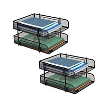 Mind Reader Network Collection Metal Mesh Front Loading Stackable 2-Tier Paper Tray, Letter Size, Bl