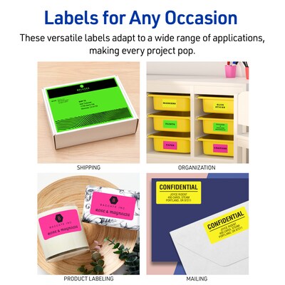 Avery Sure Feed Laser Address Labels, 1" x 2 5/8", Neon Yellow, 750 Labels/Pack (5972)