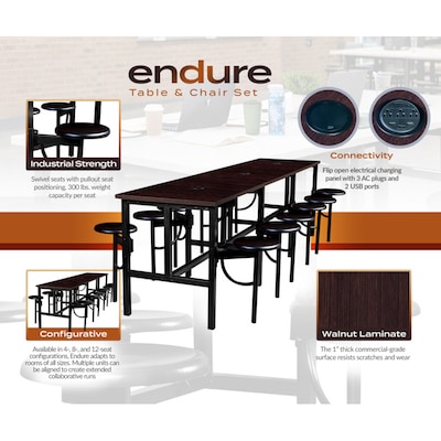 Regency Endure Standing Height Collaborative Table & Chair Set with 12 Pull-Out Stools, Walnut (9012-WLT-WLT)