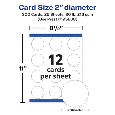 Avery Integrated Cards, 2" Dia., Matte White, 300/Pack (95268)