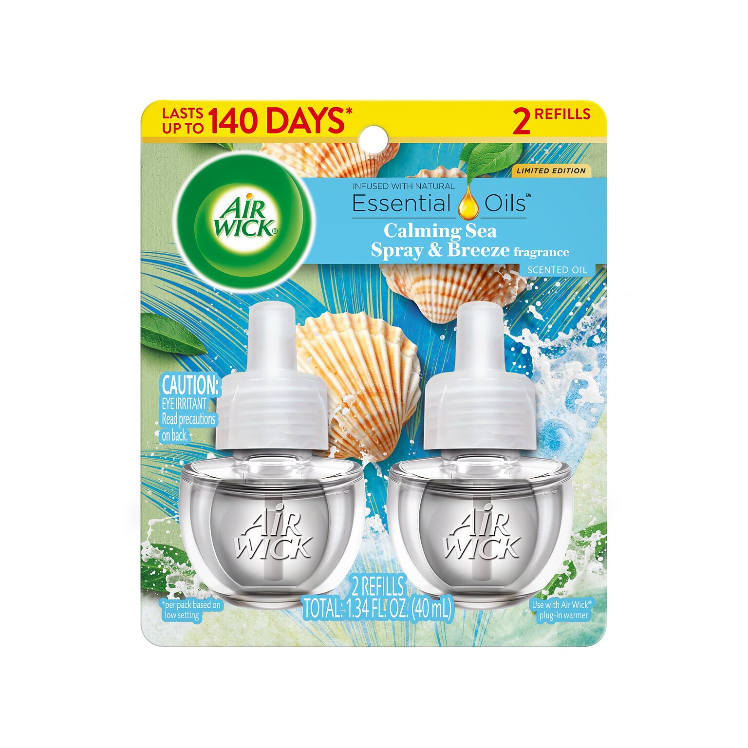 Air Wick Scented Oil Warmer Refill, Calming Sea Spray & Breeze Scent, 0.67 oz., 2/Pack (62338-03142)