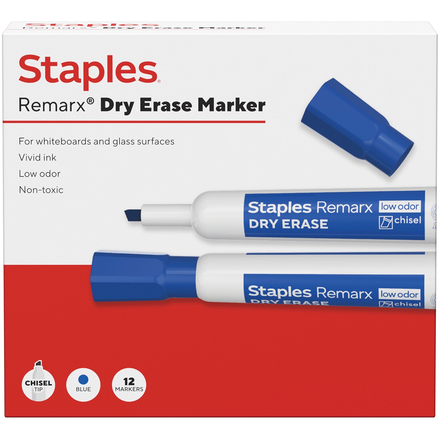 Staples Remarx Dry Erase Marker, Chisel Tip, Blue, 12/Pack (ST62936)