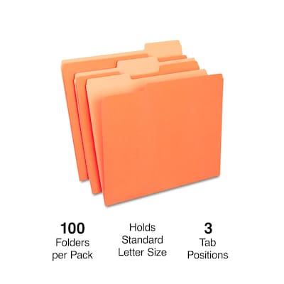 Staples File Folders, 1/3-Cut Tab, Letter Size, Orange, 100/Box (ST433680-CC)