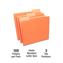 Staples File Folders, 1/3-Cut Tab, Letter Size, Orange, 100/Box (ST433680-CC)