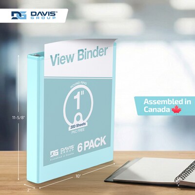 Davis Group Standard View 1" 3-Ring Binders, Aqua, 6/Pack (7411-12-06)