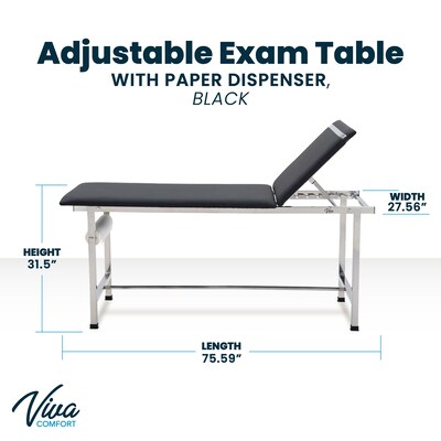 Viva Comfort Adjustable Exam Table, 440 lbs. Capacity, Black (ADI996-01-BLK-MK)