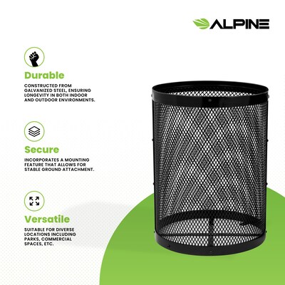 Alpine Industries 4460 Series Steel Mesh Trash Can, 36 Gallon, Black (ALP4460-01-BLK)